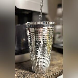 Starbucks Limited Edition Silver Disco Ball Metallic Bling Cold Cup 16oz.